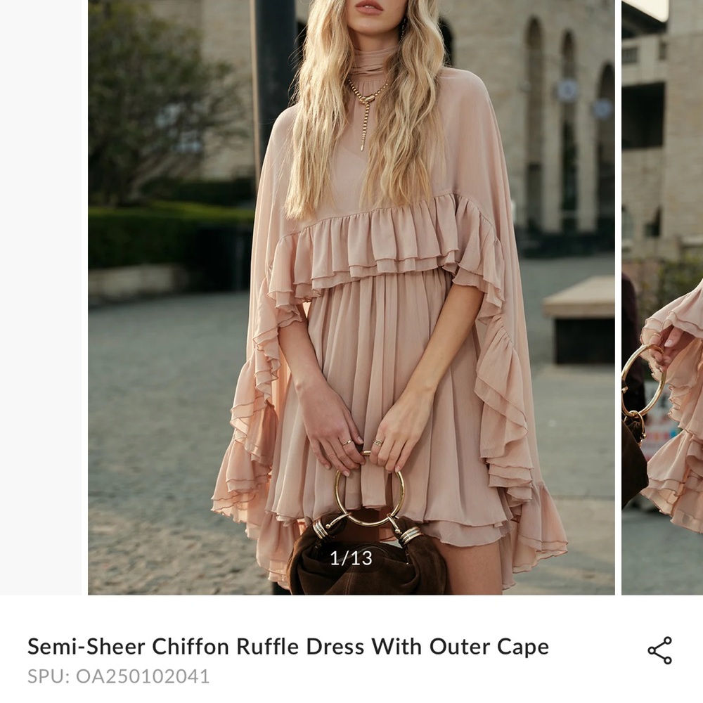 Sold Chiffon Ruffle Dress with Outer Cape
